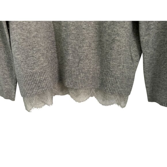 Bloomingdale's 100% Cashmere Sweater Lace Trim Gray Boatneck Size Med - Picture 2 of 8